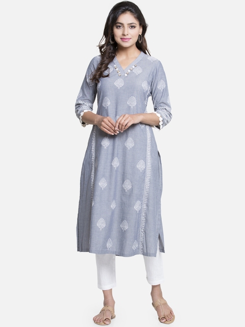 

PINKSKY Women Blue & White Printed A-Line Kurta