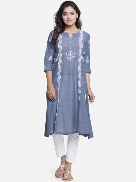 

PINKSKY Women Blue & White Printed A-Line Kurta