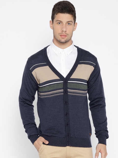 

Raymond Men Navy Blue & Beige Striped Cardigan