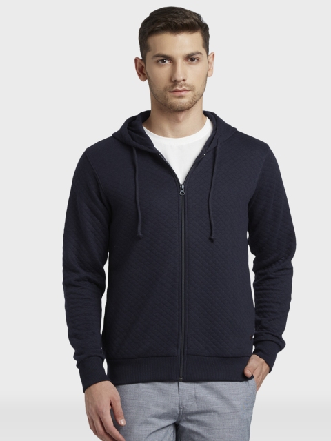 

ColorPlus Men Blue Self Design Hooded Sweatshirt
