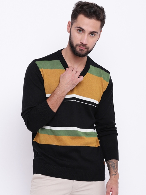 

Raymond Men Black & Mustard Yellow Striped Sweater