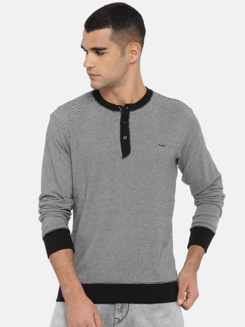 

ColorPlus Men Black & White Tailored Fit Striped Sweatshirt