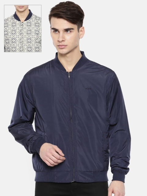 

ColorPlus Men White & Navy Printed Reversible Bomber Jacket