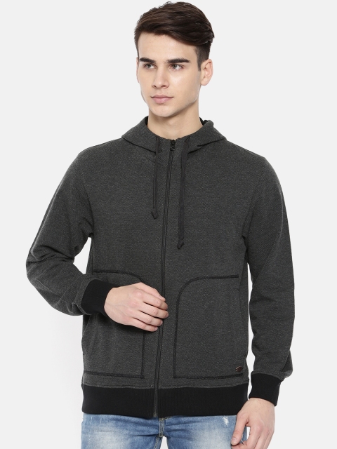 ColorPlus Men Black Self Design Hooded Sweatshirt