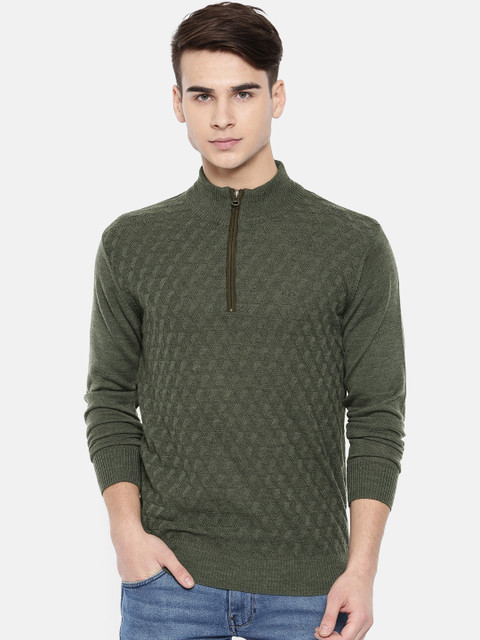 

ColorPlus Men Green Self Design Pullover