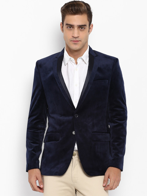 

Parx Men Blue Regular Fit Velvet Single-Breasted Blazer