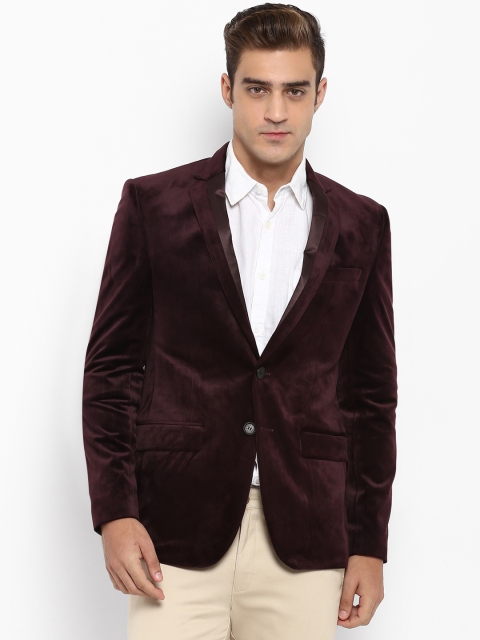 

Parx Men Brown Regular Fit Velvet Single-Breasted Blazer