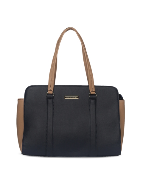 

David Jones Navy Blue & Brown Colourblocked Shoulder Bag