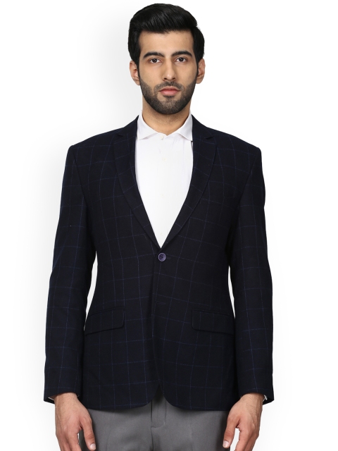 

Park Avenue Mens Navy Blue Checked Slim Fit Single-Breasted Formal Blazer