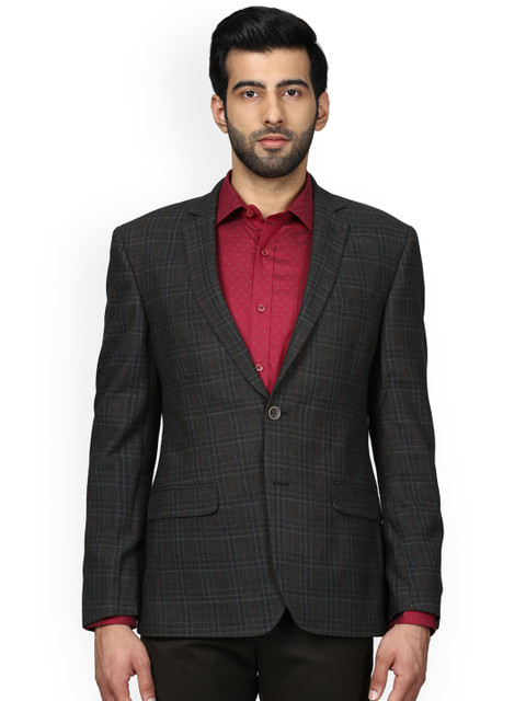 

Park Avenue Men Grey Checked Slim Fit Single-Breasted Formal Blazer