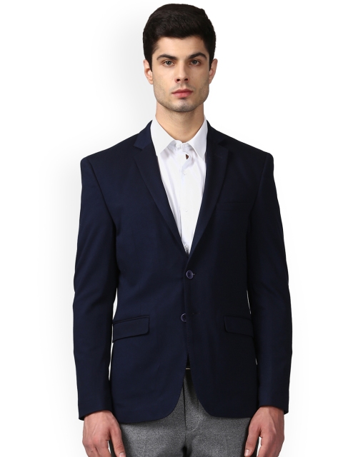 

Park Avenue Men Navy Blue Custom Fit Single-Breasted Formal Blazer