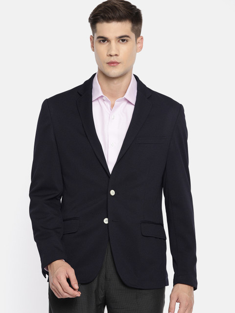 

Park Avenue Men Navy Blue Self-Design Slim Fit Single-Breasted Formal Blazer