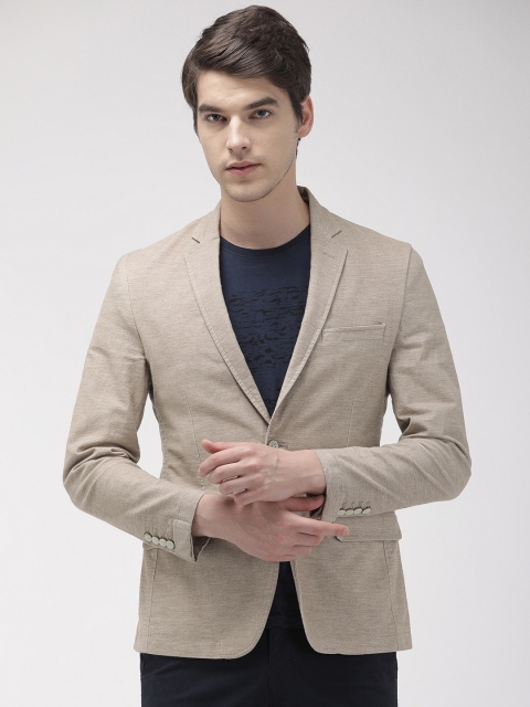

Park Avenue Mens Beige Self-Design Single-Breasted Slim Fit Smart Casual Blazer