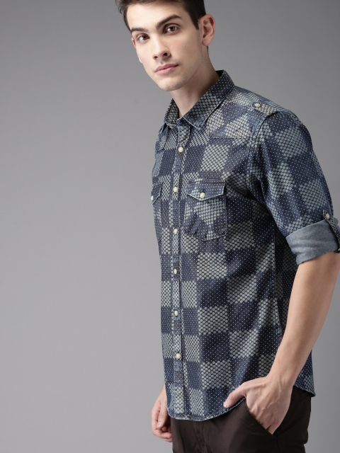 

HERE&NOW Men Blue Regular Fit Printed Casual Shirt