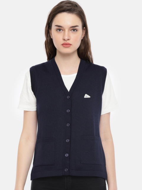 

Monte Carlo Women Navy Blue Solid Woollen Sweater Vest