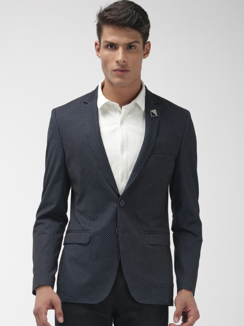 

Park Avenue Men Navy Blue Self-Design Single-Breasted Custom Neo Fit Formal Blazer