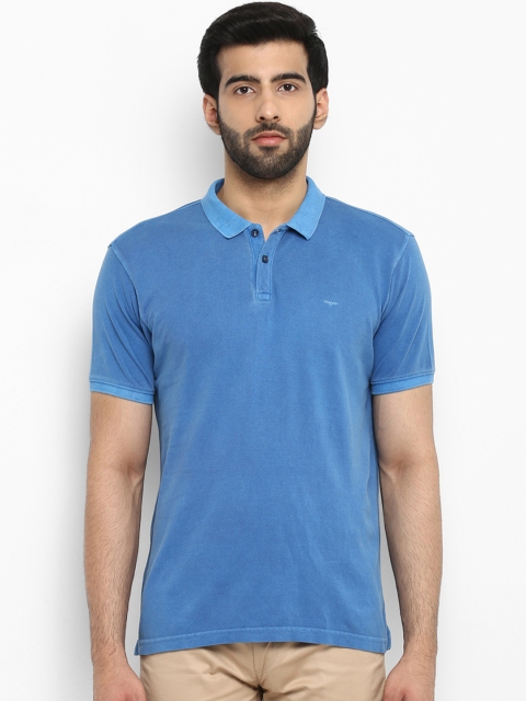 

Park Avenue Men Blue Solid Polo Collar T-shirt