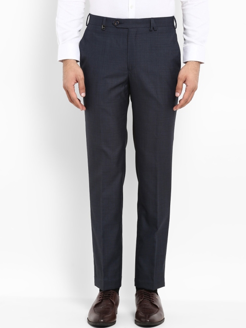 

Park Avenue Men Navy Blue Slim Fit Self Design Formal Trousers