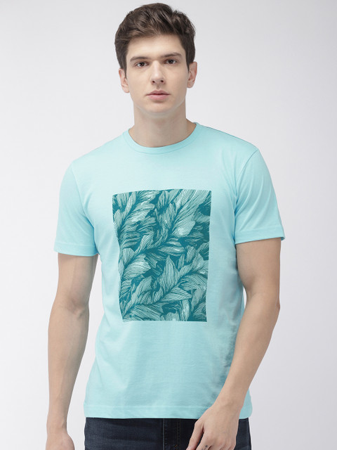 

Park Avenue Men Turquoise Blue Printed Round Neck T-shirt