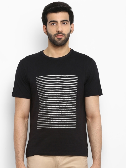 

Park Avenue Men Black Striped Round Neck T-shirt