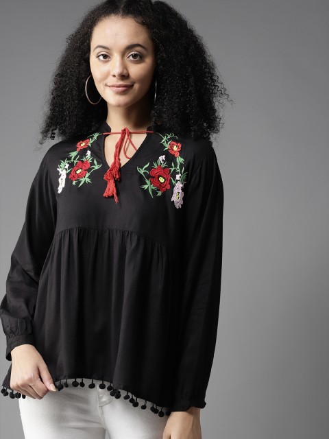 

HERE&NOW Women Black Solid Empire Top
