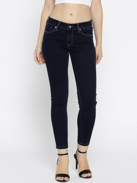 

Pepe Jeans Women Navy Blue Slim Fit Mid-Rise Clean Look Cropped Stretchable Jeans