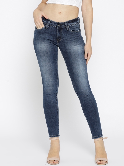 

Pepe Jeans Women Blue Slim Fit Mid-Rise Clean Look Cropped Stretchable Jeans