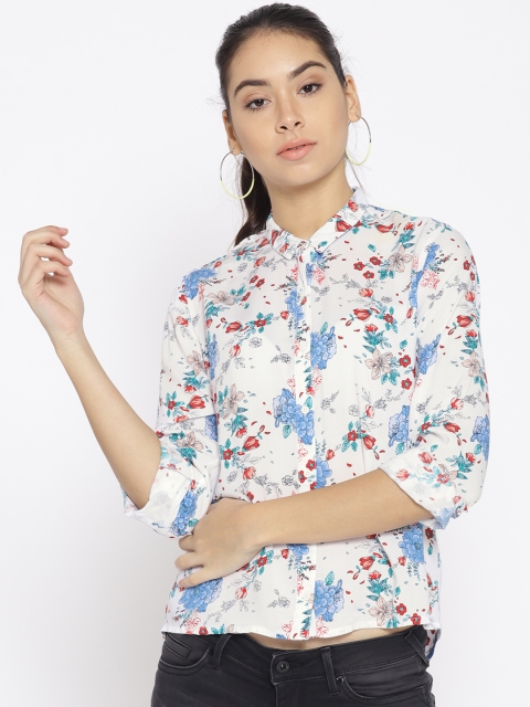 

Pepe Jeans Women Off-White & Blue Regular Fit Floral Print Casual Shirt