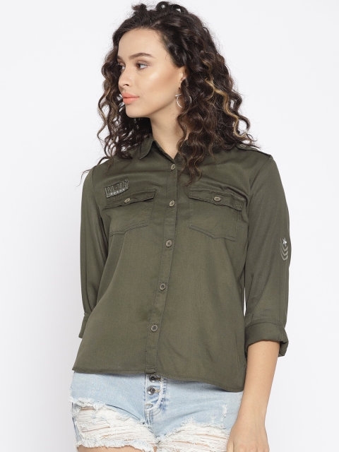

Pepe Jeans Women Olive Green Regular Fit Solid Casual Shirt