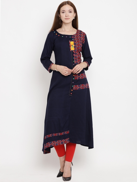 

Yuris Women Navy Blue Printed A-Line Kurta