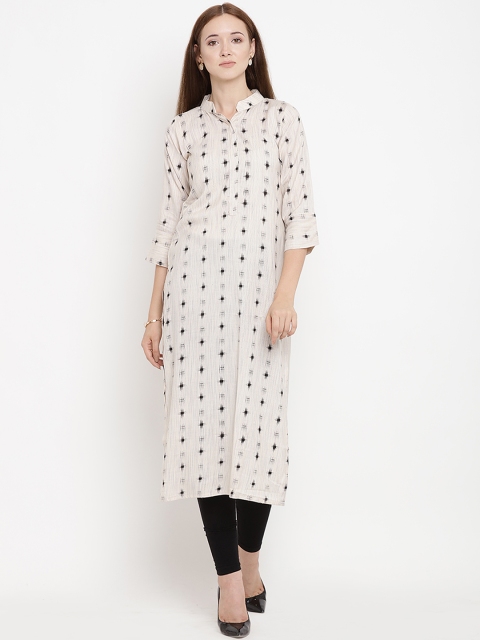 

Yuris Women Off-White & Black Printed Straight Kurta