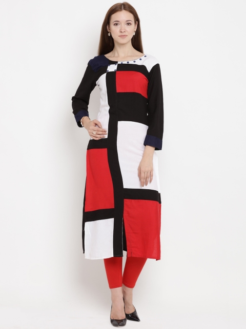

Yuris Women Black & Red Colourblocked Straight Kurta