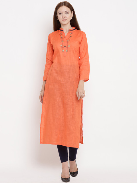

Yuris Women Orange Solid Straight Kurta