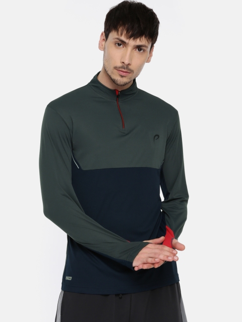 

Proline Active Men Navy Blue & Grey Colourblocked High Neck T-shirt