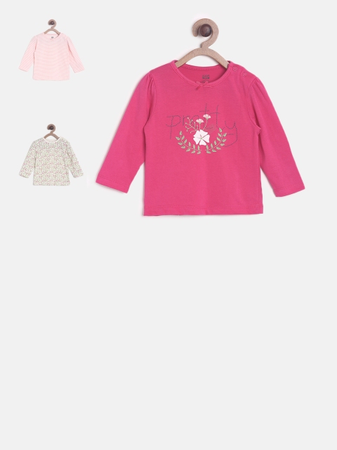 

MINI KLUB Girls Pack of 3 Pure Cotton Tops, Pink