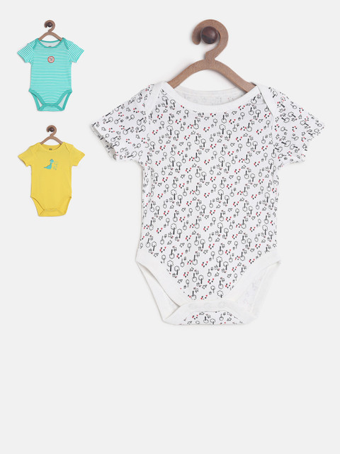 

MINI KLUB Boys Pack of 3 Printed Bodysuits, White