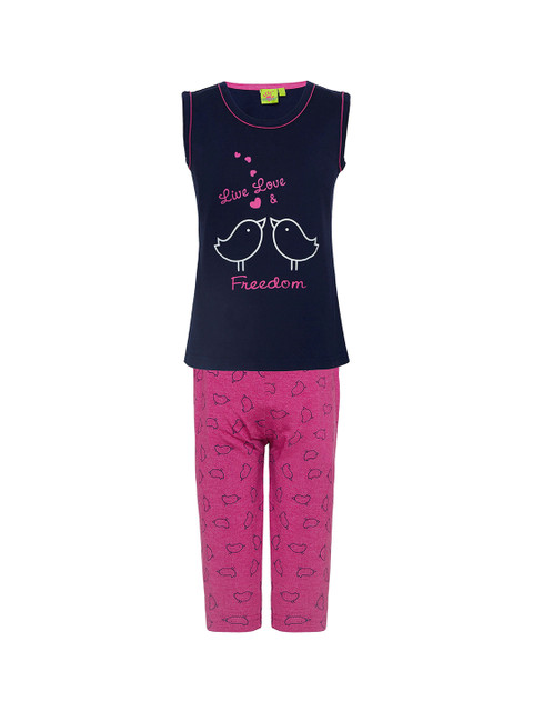 

Punkster Girls Navy Blue & Pink Printed Night suit