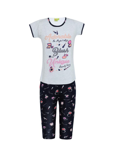 

Punkster Girls Off-White & Navy Blue Printed Night suit