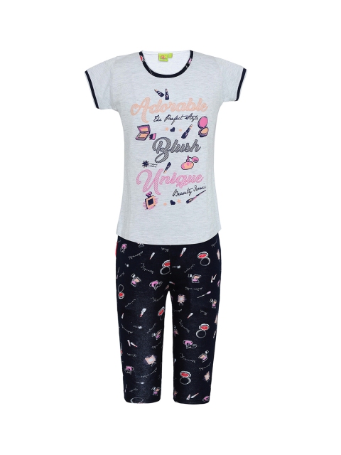 

Punkster Girls Off-White & Blue Printed Night suit 13148B