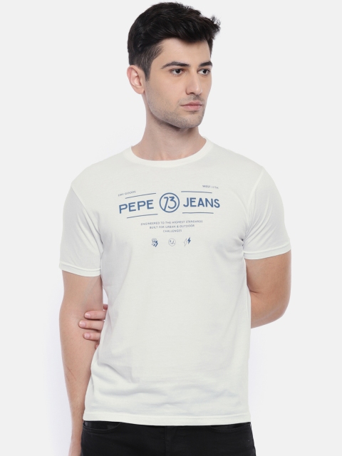 

Pepe Jeans Men White Printed Slim Fit Round Neck T-shirt