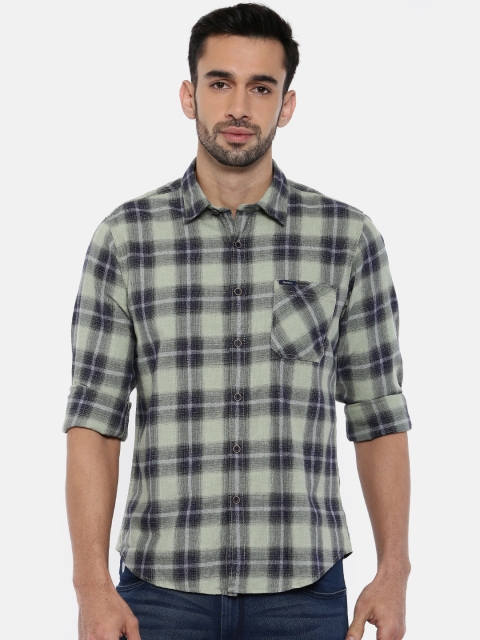 

Pepe Jeans Men Green & Navy Blue Regular Fit Solid Casual Shirt