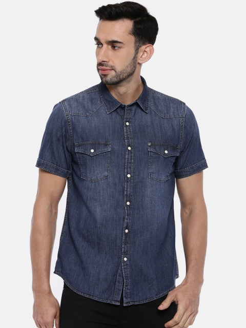 

Pepe Jeans Men Blue Regular Fit Faded Denim Casual Shirt