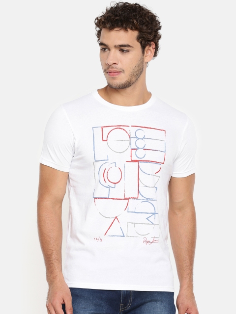 

Pepe Jeans Men White Printed Slim Fit T-shirt