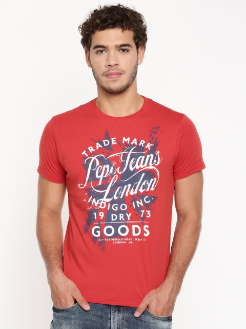 

Pepe Jeans Men Red Slim Fit Printed Round Neck T-shirt