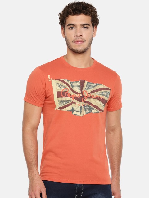 

Pepe Jeans Men Orange Slim Fit Printed Round Neck T-shirt