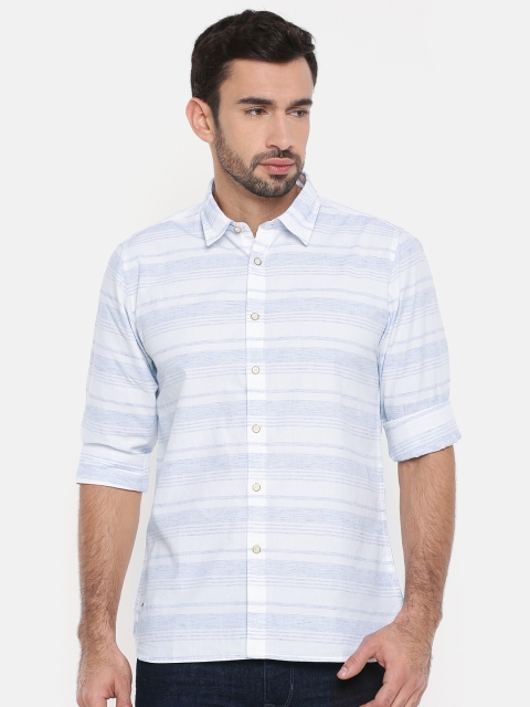 

Pepe Jeans Men Off-White & Blue Regular Fit Striped Casual Shirt
