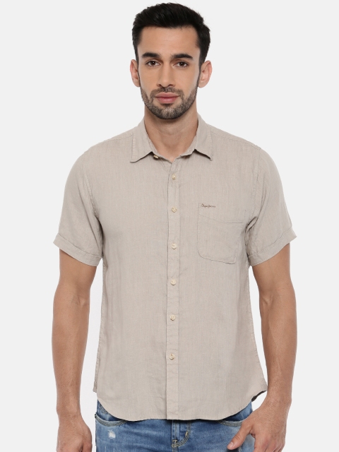 

Pepe Jeans Men Beige Solid Linen Shirt