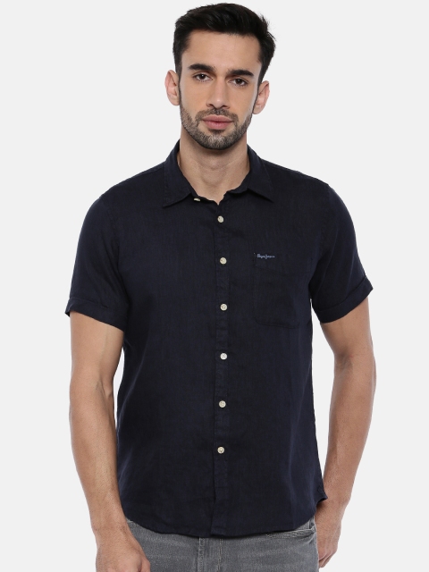 

Pepe Jeans Men Navy Regular Fit Solid Casual Shirt, Navy blue