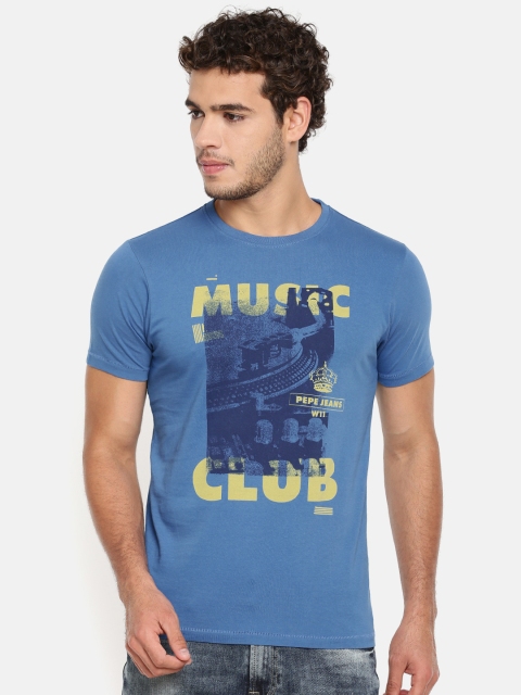 

Pepe Jeans Men Blue Slim Fit Printed Round Neck T-shirt