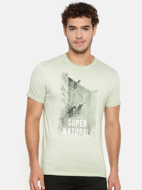 

Pepe Jeans Men Green Printed Round Neck DUDE Pure Cotton T-shirt